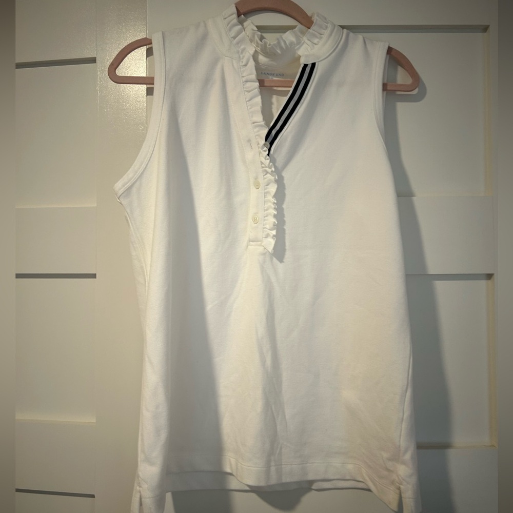 Lands’ End White Sleeveless Ruffle Top, M